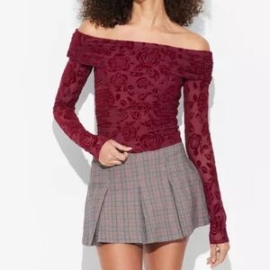 Wild Fable Red Rose Floral Off Shoulder Blouse Shirt NWT